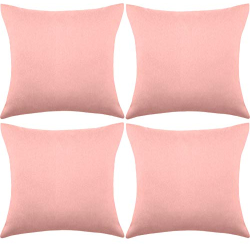 BOAO 4 Funda de Almohada Decorativa Impermeable de Exterior Patio Balcón, Funda de Cojín Cuadrada de Jardín, Funda de Revestimiento PU para Sofá Cama Patio Tienda Balcón, 18 x 18 Pulgadas (Rosa)