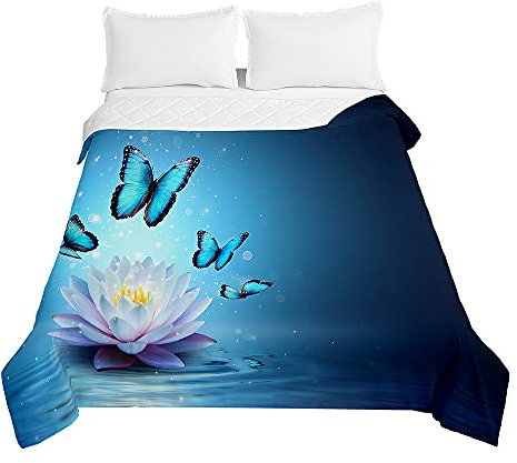 Surwin Tagesdecke Bettüberwurf Steppdecke für Doppelbett Einzelbett, Mikrofaser Wattiert Gesteppt Bettdecke 3D Schmetterling Dünne Tagesdecken mit Ultraschall Prägung (Weißer Lotus,220x240cm)