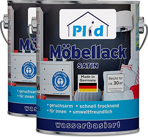 Plid® Möbellack Satin 5L - Weiß - Holzfarbe außen & innen für Spielzeug- Holzlack Außen wetterfest - Holzschutzfarbe Aussen & Innen - Wetterschutzfarbe Holz - Holzlasur - Farbe für Holz Außen