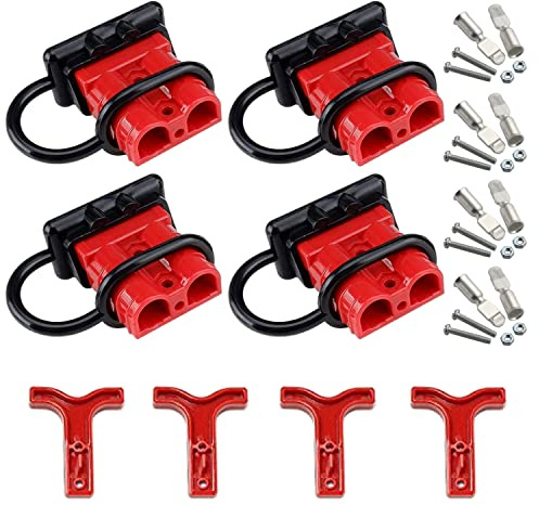GTIWUNG Due Coppie di Connettori Batteria 50A 600V, Connettore Cavi Batteria con Manico, Batteria a Connessione Rapida 50A Cavo di Cablaggio per Auto, Rimorchio, Winch Trailer Verricello, Rosso