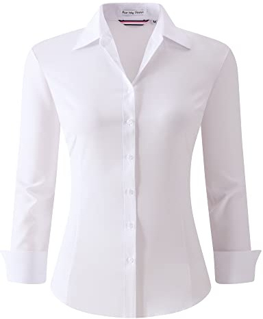 ALEX VANDO - Camicia da donna a maniche lunghe, vestibilità standard, in tessuto elasticizzato, M