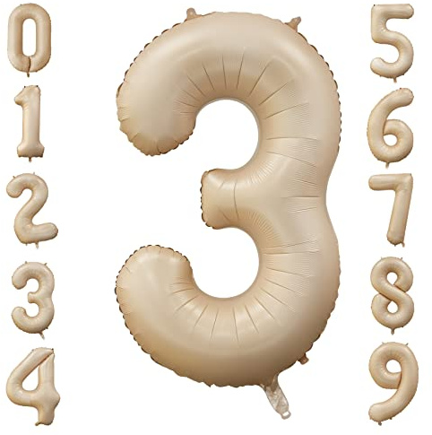 Ballon Numéro Abricot Rétro 40 Pouces, Grand Ballon Numéro 3 Anniversaire Caramel Hélium Chiffres Ballons pour Filles Garçons Anniversaire Baby Shower Party Décoration