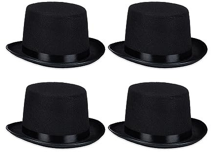 Relaxdays Zylinder Hut, 4er Set, Zauberhut Damen & Herren, Kopfumfang 58 cm, Kostümzylinder Halloween, Karneval, schwarz
