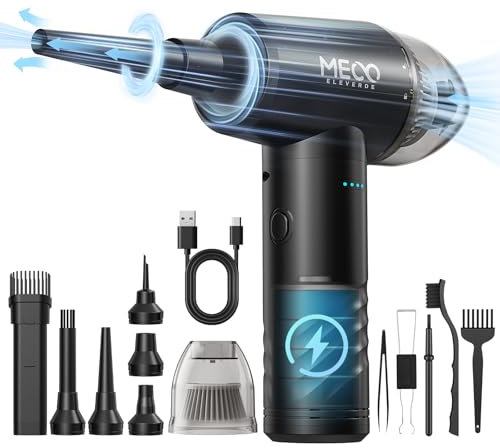 MECO ELEVERDE 2 in 1 Elektrische Staubgebläse und Druckluftspray, 100000U/min Air Duster 10Kpa 3-Gang Luftdruckspray Kabellos Tastatur Reinigung für PC, Sofa, Auto zubehör (Schwarz)