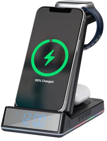 Daewoo Wireless Charger, 5-In-1 Foldable Wireless Charger Stand, Qi Certified, Fast Charge, Supports Apple, Samsung And QI Enabled Phones And Earphone For Home And Travel