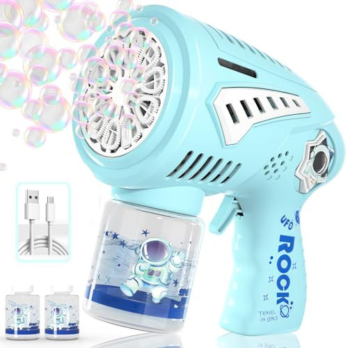 Big Bubble Gun - Rechargeable Bubble Machine for Kids, Make Larger Bubbles, 1200mAh USB-C Charge, LED Light - Bubble Toys Gifts Ages 3+ for Boys, Girls, Easter, Outdoor, Birthday Favor, Party Use