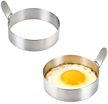 KIBBEH Egg Frying Rings, Set of 2 Stainless Steel Egg Moulds for Perfect Round Fried Eggs, English Muffins, Pancakes & Breakfast Sandwiches,9cm Ideal Size, Easy Clean