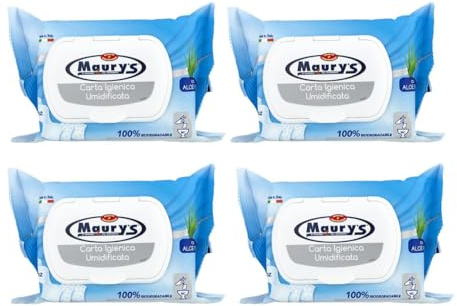 Maury's Set 4 confezioni di Salviette Detergenti Carta Igienica Umidificata 25pz Aloe Vera 100% Biodegradabili con Tappo