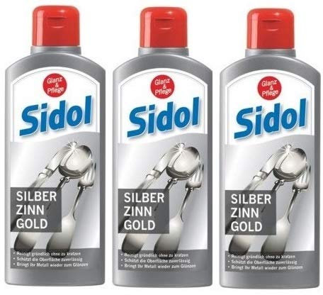 3 x Silol plata estaño oro 250 ml limpia a fondo vajilla de mesa, cubiertos, joyas, copas de estaño, figuras de estaño, superficies cromadas y mucho más sin rascar (3 x 250 ml)
