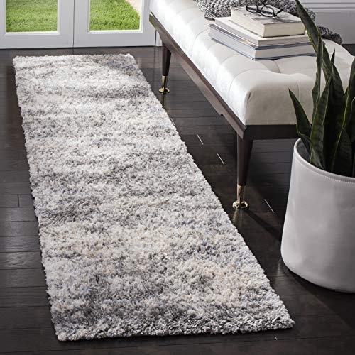 SAFAVIEH Berber Shag Collection Runner Rug - 2' x 6', Grey Blue & Cream, Non-Shedding & Easy to Clean, Ideal for Hallway, Foyer, Entryway, Bedroom (BER219G)