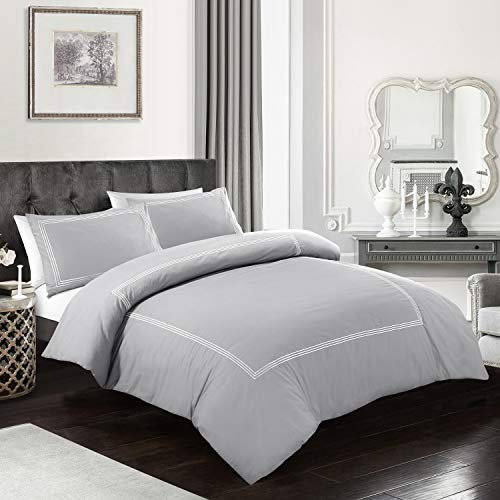 My home store Duvet Cover Hotel Quality 200TC Bedding Set Duvet Sets Soft Breathable 100% Poly Cotton Quilt Cover with Pillowcases (Grey, King)