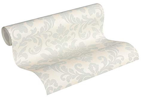 Livingwalls Carta da parati in tessuto non tessuto Diamonds, con decorazioni barocco, 10,05 m x 0,53 m, grigio metallizzato, bianco, Made in Germany 372702 37270-2