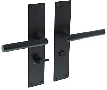 Renvoierungsschild Türgriff extra breites Schild Türklinke XXL Türbeschlag Schwarz matt aus Edelstahl (WC - Bad)