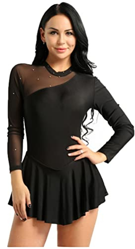YOOJIA Mujeres Vestido de Ballet Patinaje Artístico Señora Maillot con Falda Plisada Baile Traje Bailarina Danza Moderna Negro S
