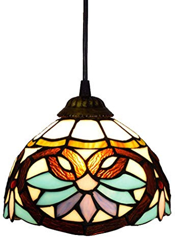 LONGSAND Estilo Tiffany Lámpara Colgante Retro Barroco Europeo de la lámpara 8 Pulgadas de Pantalla de Cristal Manchado Accesorios de iluminación para la Sala de Estar Dormitorio Oficina Regalo,C