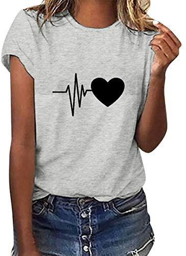 heekpek Maglietta Manica Corta Donna Amore Tshirt Cotone Maglietta Elegante Donna Casual T-Shirt Estiva con Girocollo Magliette Basic Estive Top