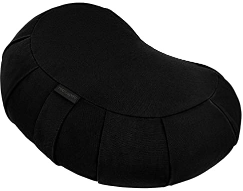 Retrospec Sedona Zafu Meditation Cushion Filled w/Buckwheat Hulls - Yoga Pillow for Meditation Practices - Machine Washable 100% Cotton Cover & Durable Carry Handle; Crescent, Black