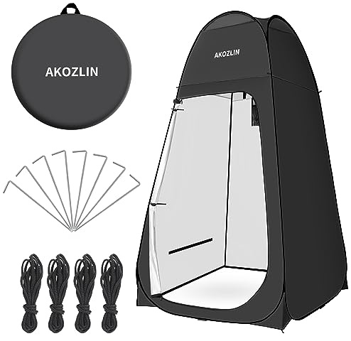 AKOZLIN Pop-Up-Duschzelt, sofortige Privatsphäre, Umkleidezelt, Outdoor-Camping, Dusch-WC-Zelt mit Fenster & Tragetasche für tragbare Toilette & Badezimmer, silberbeschichtet, UV-Schutz