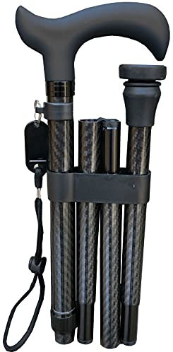 Deluxe Gehstock aus Kohlefaser, 4-teilig, zusammenklappbar, verstellbar, für Damen und Herren, mit weichem Griff, 85,1 cm bis 95,2 cm, 33.5' to 37.5' (12' x 4.5' x 3.5' folded)