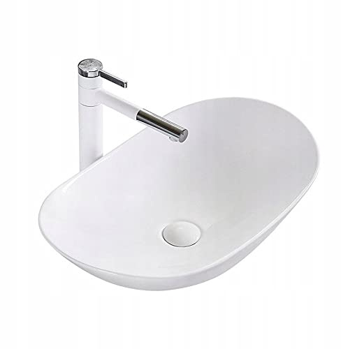 VBChome Waschbecken 62 x 36 x 16 cm Keramik Weiß Oval Waschtisch Groß sehr modern Handwaschbecken Aufsatzwaschbecken Waschschale Gäste WC