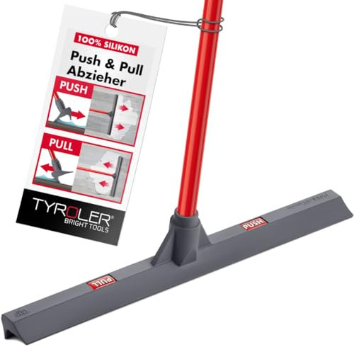 Tyroler Push & Pull Wet Room Floor Squeegee Heavy Duty | 44cm Head 100% Silicone, 140cm Aluminum 4-Part Long Handle Squeegee | Ideal for All Surfaces | Shower Squeegee | Squeegee Mop for Floors