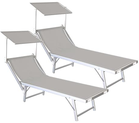 Estosa - Lettino prendisole con struttura in alluminio colorata e textilene, robusto e leggero, adatto per stabilimenti balneari, piscine, giardini, terrazze (Ecrù/alluminio standard PACCO DOPPIO)