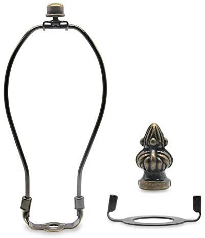 Lamp Shade Harp Holder,8 Inch Bronze Lamp Harp Kit,Fit Both Standard Lamp Rod and E26 Light Base UNO Fitter Adapter,2 Shade Attaching Finial Top Included,Antique Brass Horn Frame Lampshade Bracket