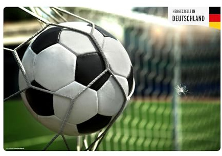 Schreibtischunterlage Kinder – Fußball “Ball im Tor“ – aus erstklassigem, strapazierfähigem Vinyl (Kunststoff) – 60 x 40 cm – Rutschfeste Schreibunterlage für besten Schutz – Made in Germany
