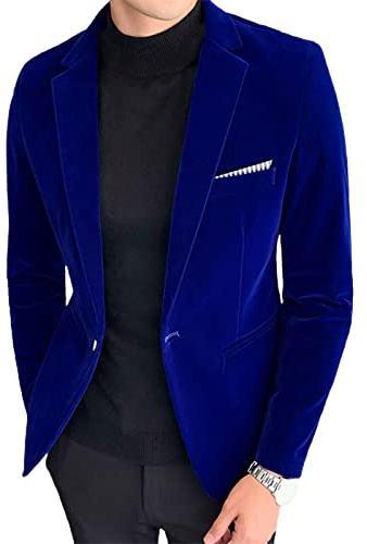 SHINROAD Giacca da uomo top Primavera Uomo Blazer Turndown Collare Manica lunga Fit Singolo Bottone Velluto Vestito Streetwear Blu L