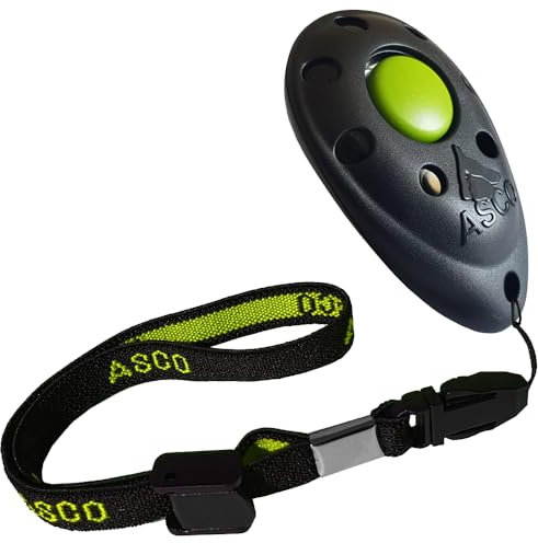 ASCO Premium Clicker, Hunde und Katzen Klicker für professionelles Clickertraining mit Stretcharmband, schwarz, ASCO-01PA