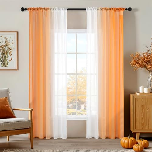 MIULEE Voile gardiner tvåfärgade skjutgardiner gardiner transparent tvåfärgade gardiner ljusgenomsläppliga för sovrum set om 2 140 x 245 cm orange
