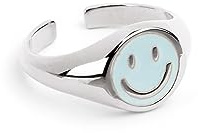 SINGULARU - Smiley Emaille Ring. Messing mit 18 Kt Vergoldeter oder Rhodinierter Beschichtung und Emaille. Schmuck für Damen.