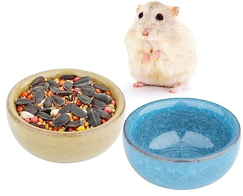 2 Pack Hamster Feeding Bowl, Hedgehog Ice Crack Design Ceramic Dish, Rat Gerbil Small Animal Food and Water Bowl (Colors May Vary)
