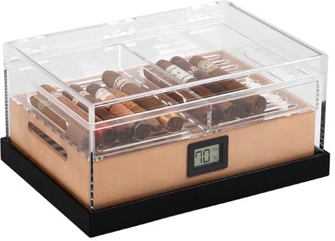 CASE ELEGANCE - Felix Pro Tupperdor - Luftdichter Acryl Humidor mit Zwei Acrylschalen, Spanische Zedernschale, Eschenholzbasis, Feuchtigkeitspaket und Digitales Hygrometer