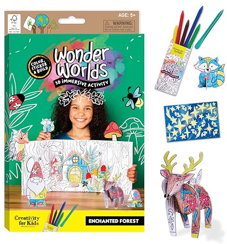 Creativity for Kids Wonder Worlds Kit de coloriage 3D : forêt enchantée – Kit de coloriage pour enfants, kit de bricolage pour filles et garçons, cadeaux pour enfants de 4 à 8 ans et plus