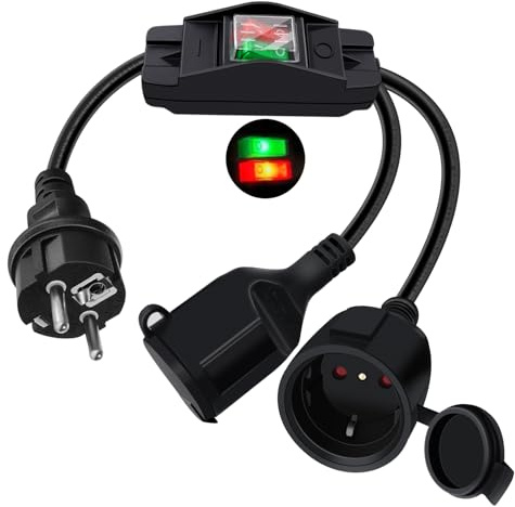HuaLiSiJi Prolunga spina corta 16 A 250 V Schuko cavo di prolunga di contatto IP44 H05VV-F 3 x 1,5 mm² Cavo prolunga Schuko con interruttore, per casa, ufficio, interno ed esterno (1 m)