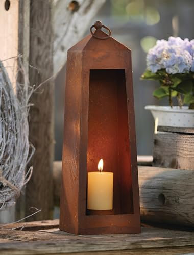 Dekoleidenschaft Kerzenhalter Rostlaterne aus Metall, 40 cm hoch, Gartenlaterne mit Echtrost Finish, Windlicht, Laterne