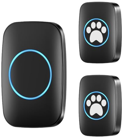 DONGKER Haustiere Kabellose Trainingsglocken, Drahtlose Hundeklingel/Katzenklingel Buzzer, IP44 Wasserdicht Türglocke mit 60 Klingeltöne und 5 Stufen Einstellbare Lautstärke für Hunde und Katzen
