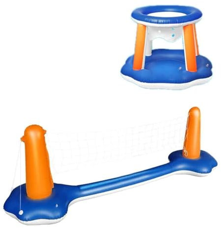 Aufblasbares Pool-Schwimmset, Volleyballnetz und Basketballkörbe, Schwimmendes Pool-Schwimmspiel, Spielzeug für Kinder und Erwachsene, Wassersport-Set (1)