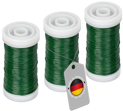 ECENCE Blumendraht 3x 100m Myrtendraht geglüht aus Eisen Ø 0,35mm in der Farbe Grün Basteldraht, Blumenbindedraht, Wickeldraht Bindedraht