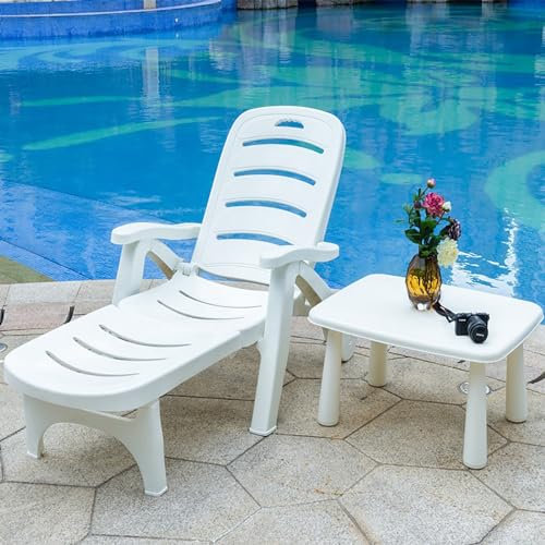 Tdfersasdw Patio Lounge, Outdoor Lounge -Stühle, Sonne Lounger mit Fußstützen -Plastik -Chaise -Lounges für Außenterrasse, Chaise Lounge mit Waffen, Rampenstühle für Erwachsene,Weiß