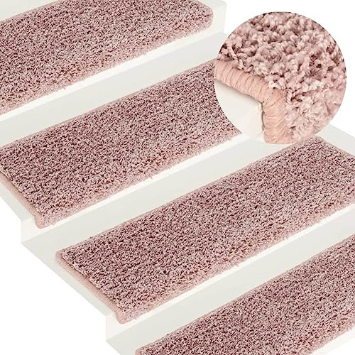 AUUIJKJF Home Items, Teppich-Stufenmatten 15 Stück, 65 x 21 x 4 cm, Weiß und Rosa, passend für Möbel