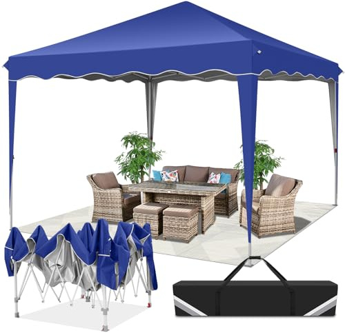 HOTEEL Faltpavillon 3x3 Wasserdicht Stabil Pop Up Pavillon Klappbar 3x3m, mit 4 Sandsäcken, 4 Seilen, 4 Heringen und Gewelltem Rand, Verdickte 0,6mm Querrohre,310cm Hoch,Dunkelbl