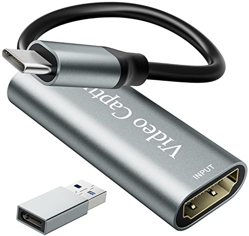 VIXLW Carte de Capture vidéo HDMI USB 3.0, 4K 1080p60fps, Carte de Capture pour Le Jeu en Direct, pour Windows/Mac OS avec Adaptateur USB C pour PS4/Switch/Xbox
