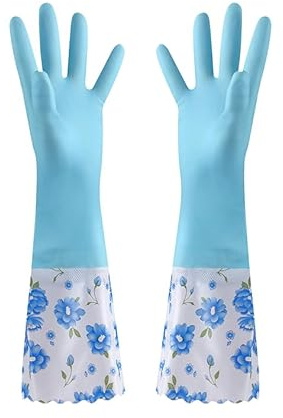 BrightGlow Gummi-Reinigungshandschuhe Haushaltshandschuhe Wasserdicht Baumwolle Gefüttert Geschirrspülhandschuhe Küche Reinigungshandschuhe Gartenhandschuhe PVC-Handschuhe