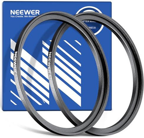 NEEWER 67-72 mm stegring-adapter (2-pack) med rengöringsduk, ultratunt aluminiumlegeringsfilter adapterring för 67 mm kameralins för att använda 72 mm filter