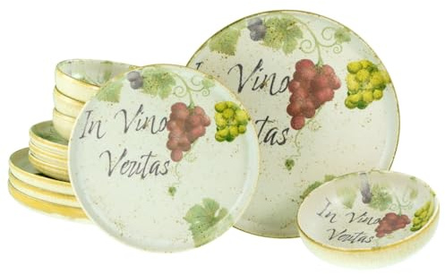 CreaTable, 24222, Serie Uno In Vino Veritas, 12-teiliges Geschirrset für 4 Personen, Teller Set aus Steinzeug, spülmaschinen- und mikrowellengeeignet, Made in Portugal