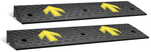 DNA MOTORING 2pcs 3 Rise Rubber Arrow Curb Heavy Duty Driveway Threshold Ramp 37.4 in L x 9.8 in W x 3.1 in H for Loading Dock, Warehouse, Wheelchair, Motorcycles, Cars, TOOLS-00649, Black