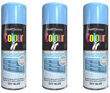 DIOXSTAR Sky Blue Spray Paint, Gloss Finish, Quick Drying Paint, All Purpose Spray Paint for Metal, Wood, Plastic, Interior & Exterior Use, 400ml (3 PCS)