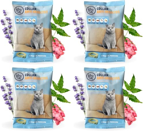 KRISLIN Collar antiparasitario para Gatos con Margosa, geraniol y lavandino, Cítrico, Marrón, 33cm (Paquete de 4)